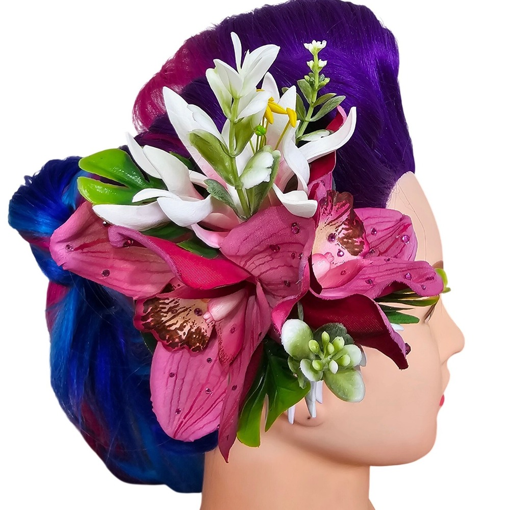 Handmade‎ Pink Orchid Lotus Hair Flower Clip Tiki Pinup Rockabilly Burlesque